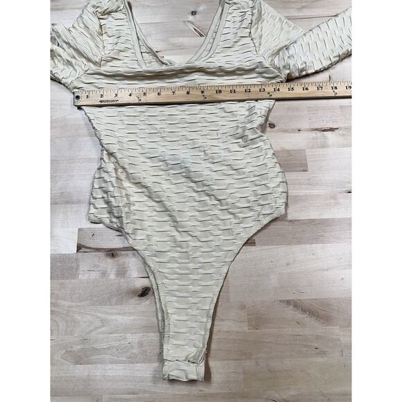 Jolie & Joy Medium Ivory Cream Waffle Long Sleeve Open Back Bodysuit EUC - Picture 5 of 7